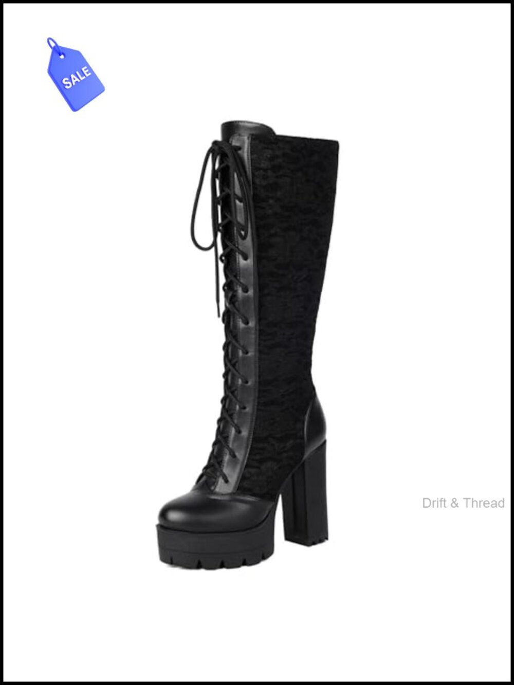 Womens Lace-Up Knee High Platform Combat Goth Boots PU Synthetic